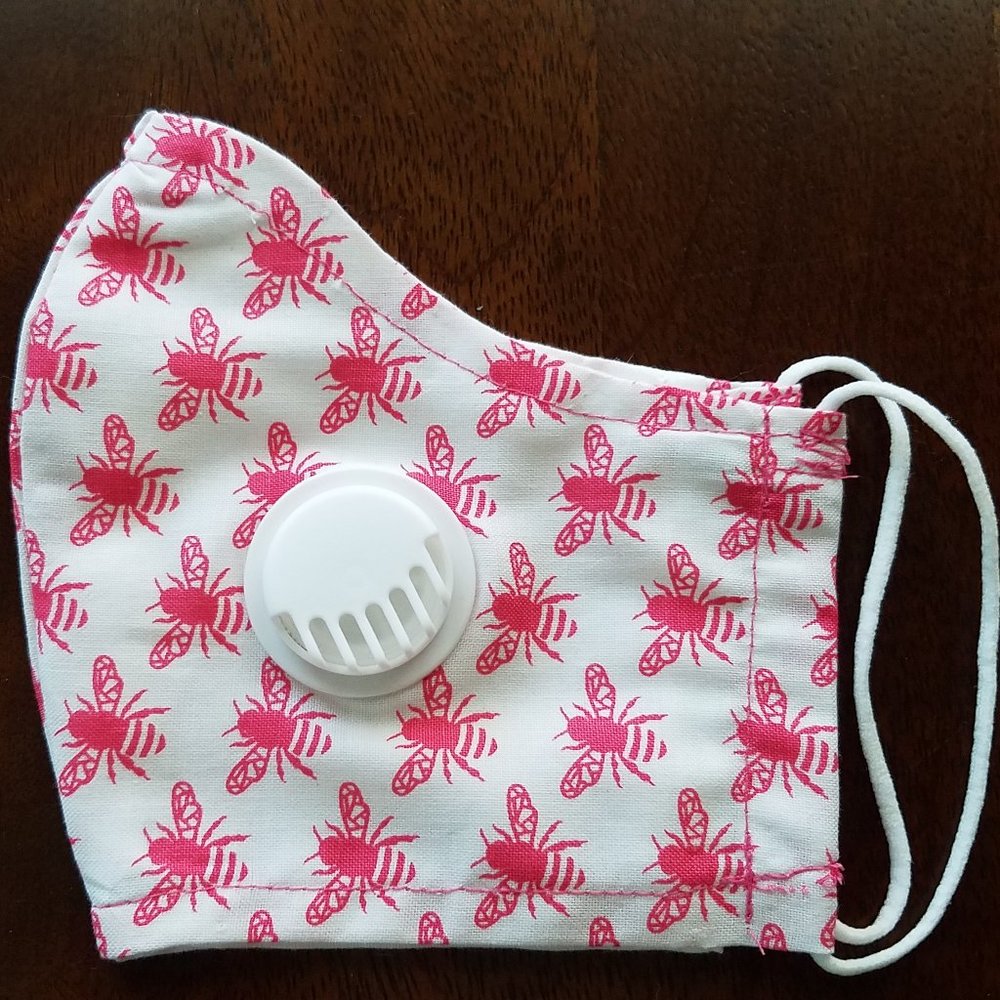 Face Mask ADULT Airflow Valve Pink Bees
